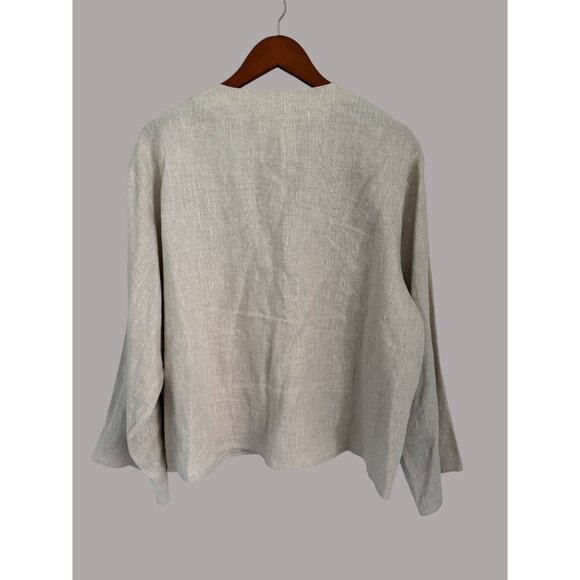 Stylein Linen Cardigan Oversized Layers Beige Button-Up V-Neck Lightweight  Jack - Picture 4 of 7